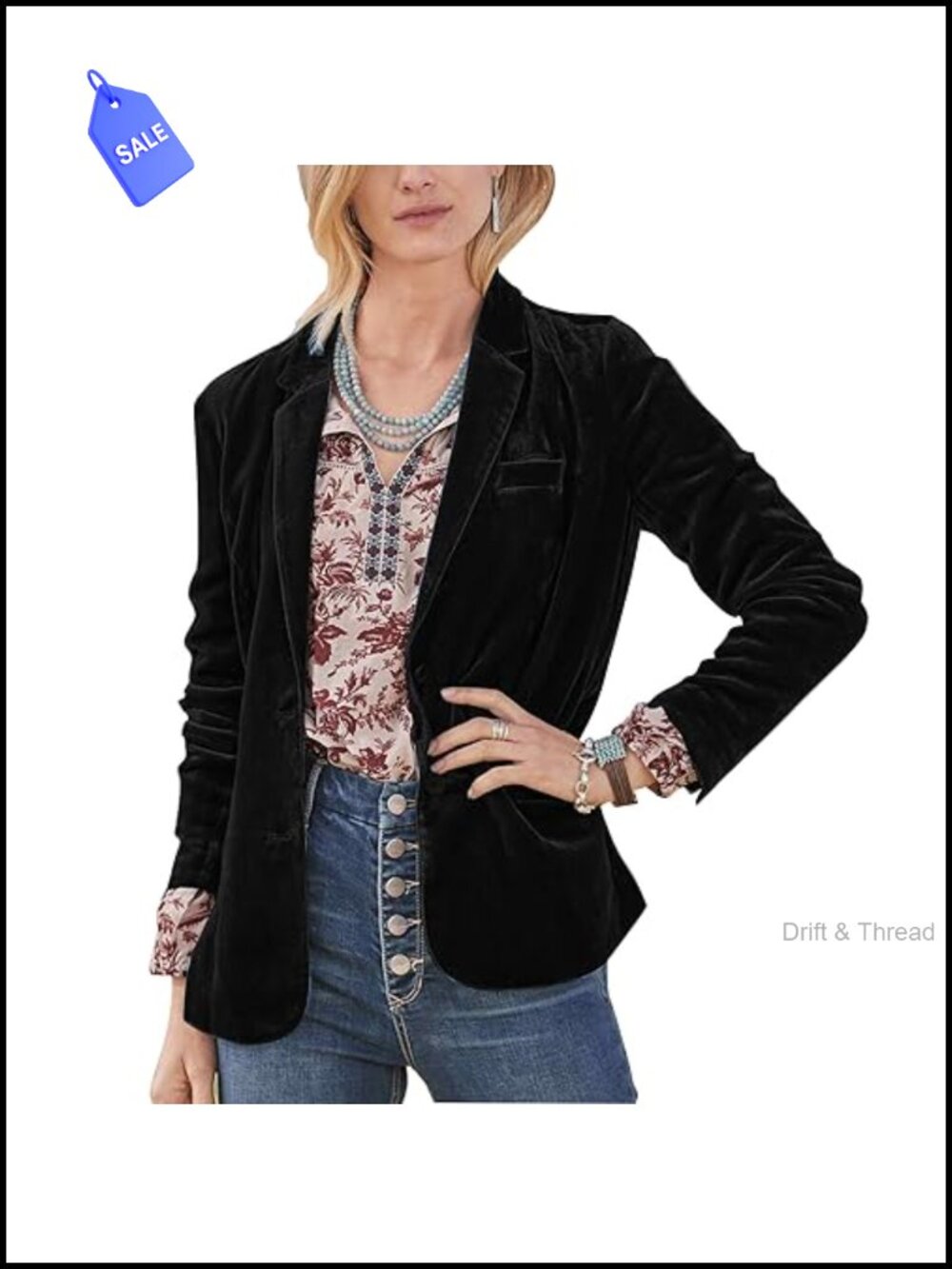 Velvet Blazer Jacket Notch Lapel Button Long Sleeve Women's Coat